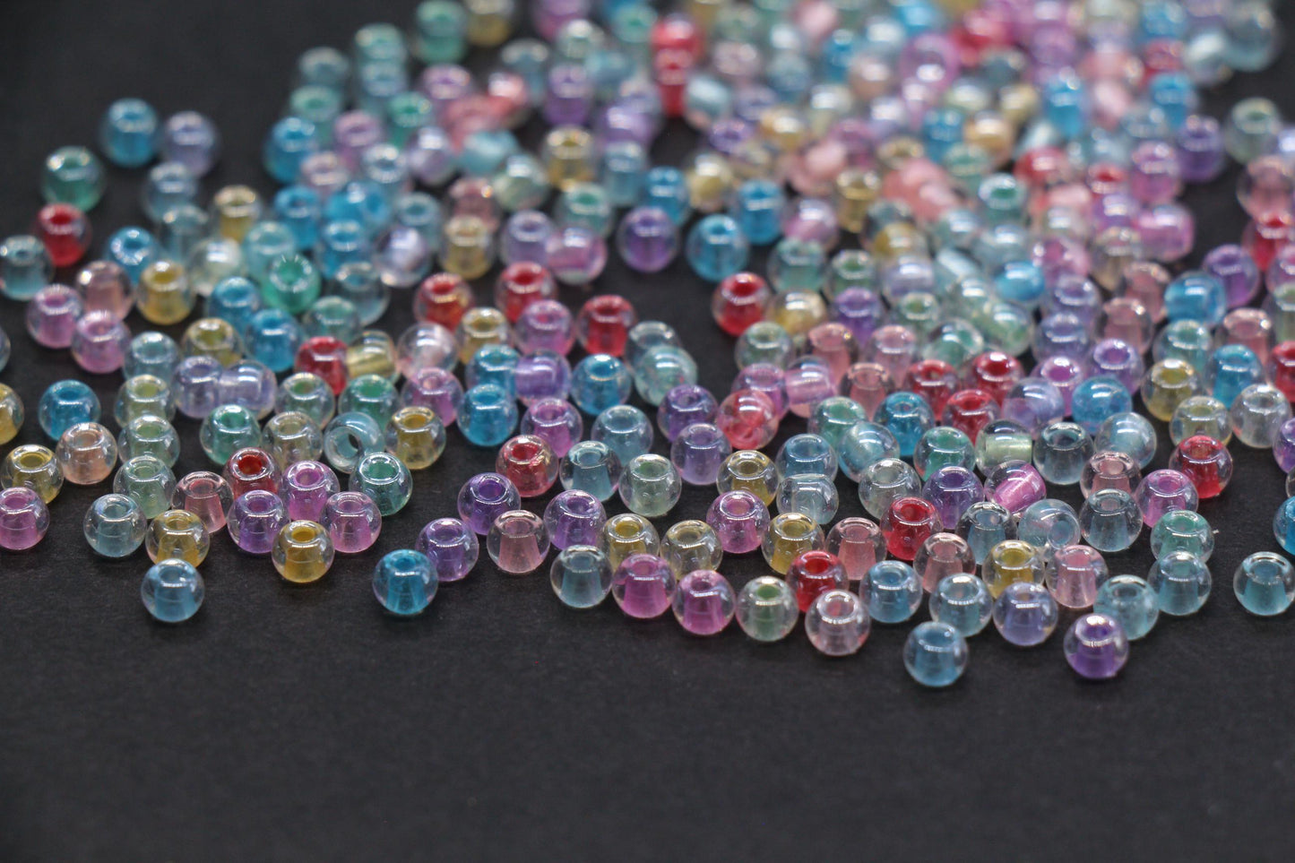 4mm Mixed Color Lined Glass Seed Beads, Glossy Transparent Rainbow Rocailles Beads for Jewelry Making #1153