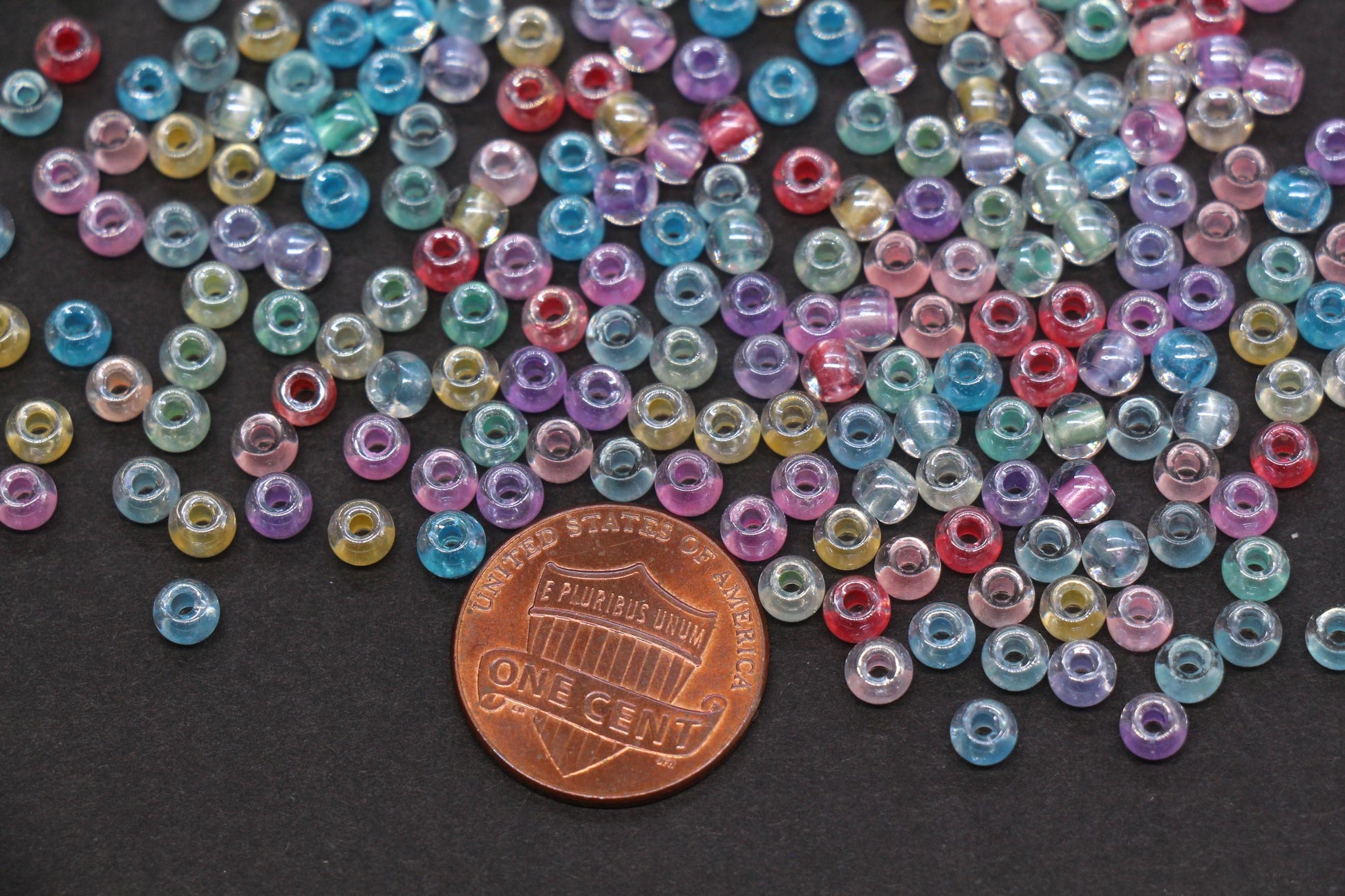 4mm Mixed Color Lined Glass Seed Beads, Glossy Transparent Rainbow Rocailles Beads for Jewelry Making #1153