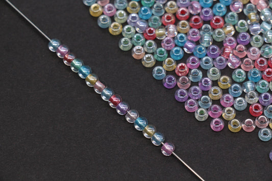 4mm Mixed Color Lined Glass Seed Beads, Glossy Transparent Rainbow Rocailles Beads for Jewelry Making #1153