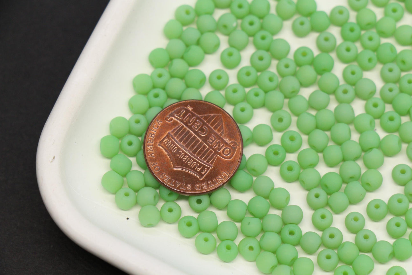 4mm Matte Light Green Glass Seed Beads, Frosted Green Beads for Bracelet Jewelry Making #1185
