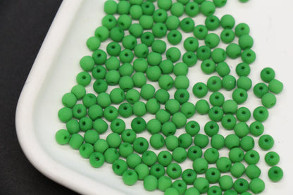 4mm Matte Grass Green Glass Seed Beads, Frosted Green Beads for Bracelet Jewelry Making #2265