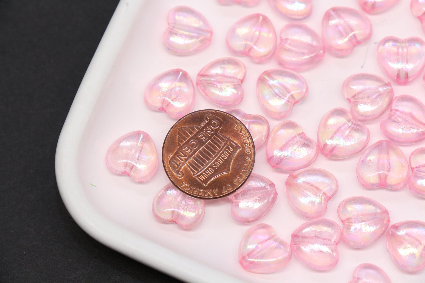 Pink Iridescent Heart Beads, Aurora Borealis Heart Beads for Bracelet Jewelry Making #2197