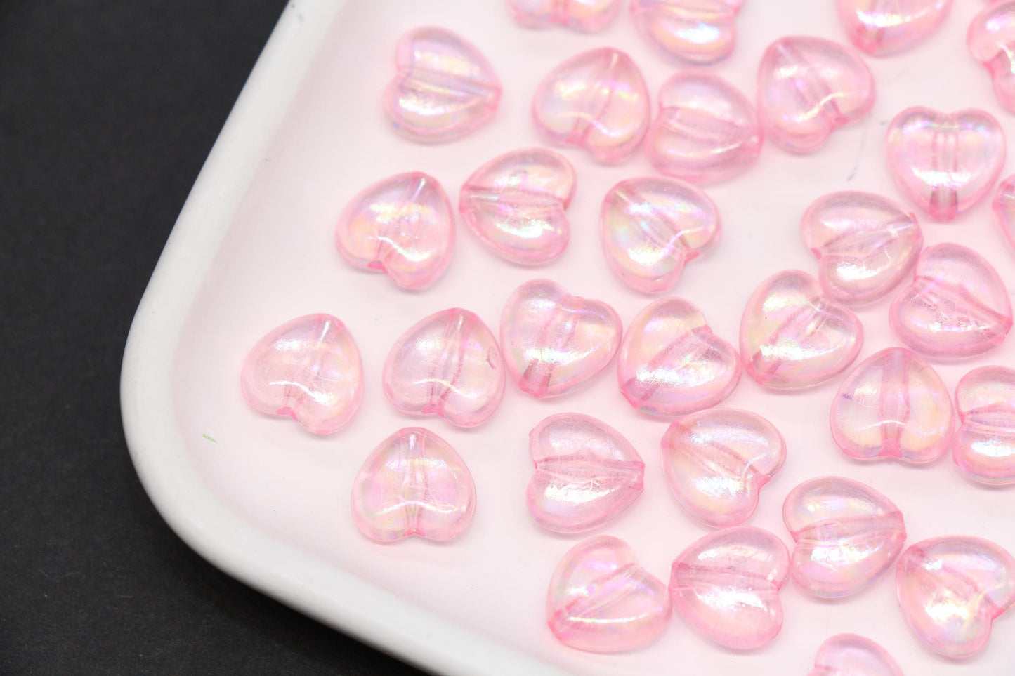 Pink Iridescent Heart Beads, Aurora Borealis Heart Beads for Bracelet Jewelry Making #2197