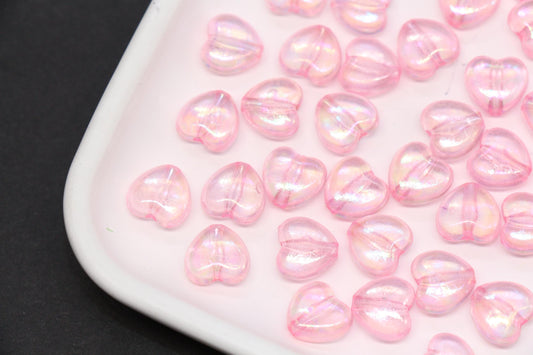 Pink Iridescent Heart Beads, Aurora Borealis Heart Beads for Bracelet Jewelry Making #2197