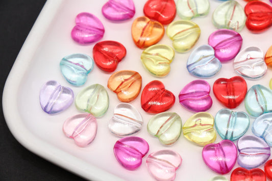Transparent Mix Heart Beads, Multicolor Acrylic Heart Beads, Clear Colorful Heart Beads for Bracelet Jewelry Making #1906