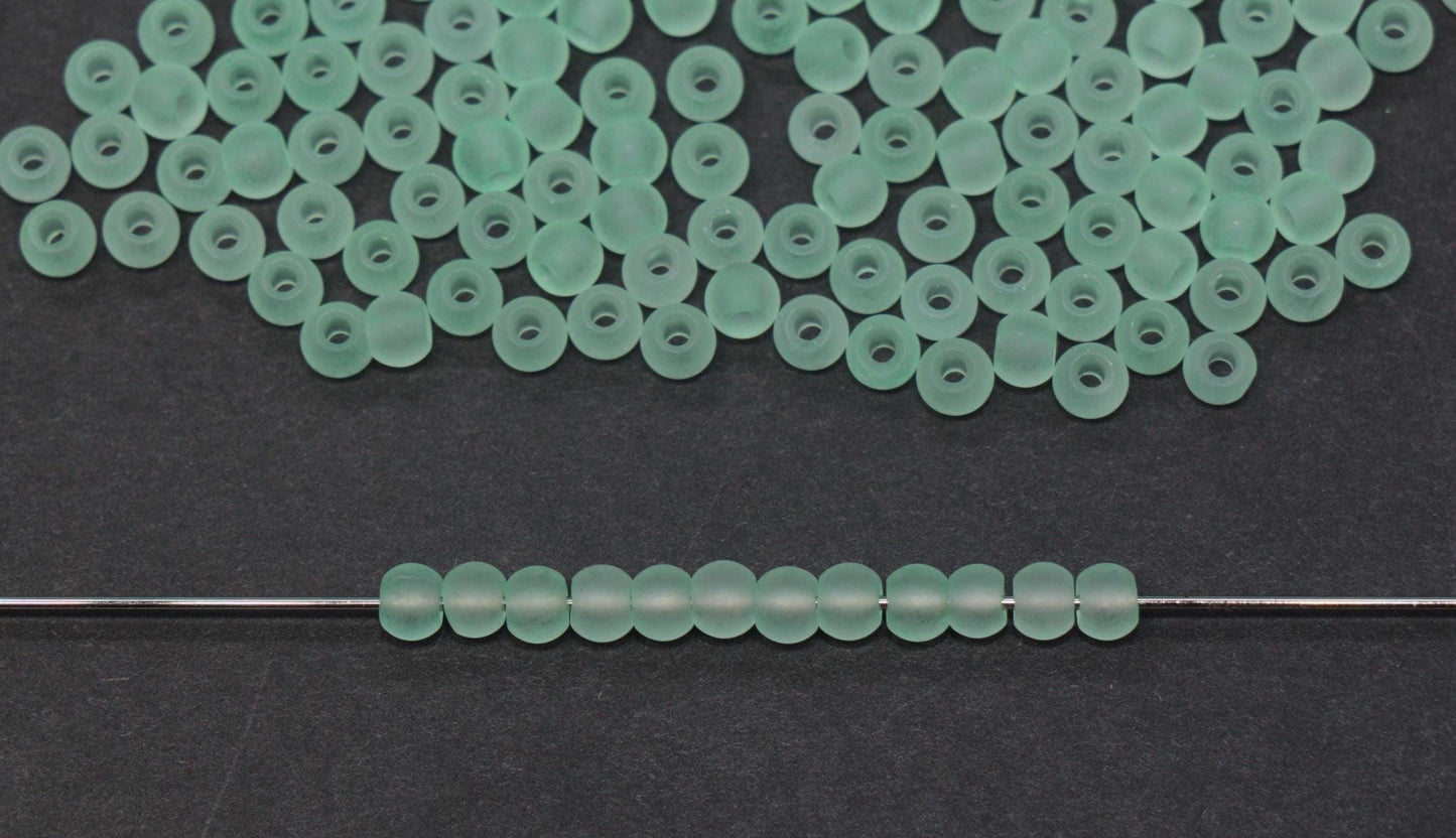 4mm Matte Mint Green Glass Seed Beads, Frosted Translucent Sage Rocailles, Soft Pastel Beads for Jewelry Making #1036
