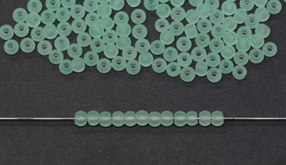 4mm Matte Mint Green Glass Seed Beads, Frosted Translucent Sage Rocailles, Soft Pastel Beads for Jewelry Making #1036