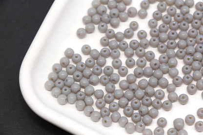 4mm Light Gray Glass Seed Beads, Opaque Round Rocailles, Gray Beads for Jewelry Making #2182
