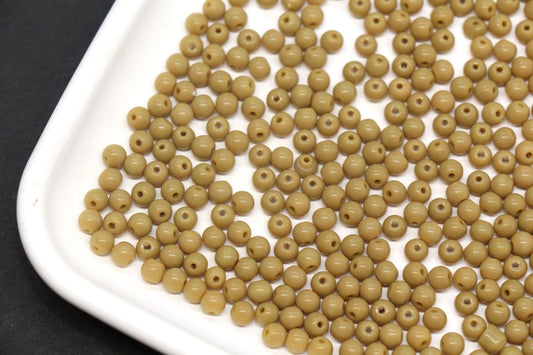 4mm Mustard Beige Glass Seed Beads, Opaque Camel Tan Round Rocailles, Earth Tone Beads for Jewelry Making #1040