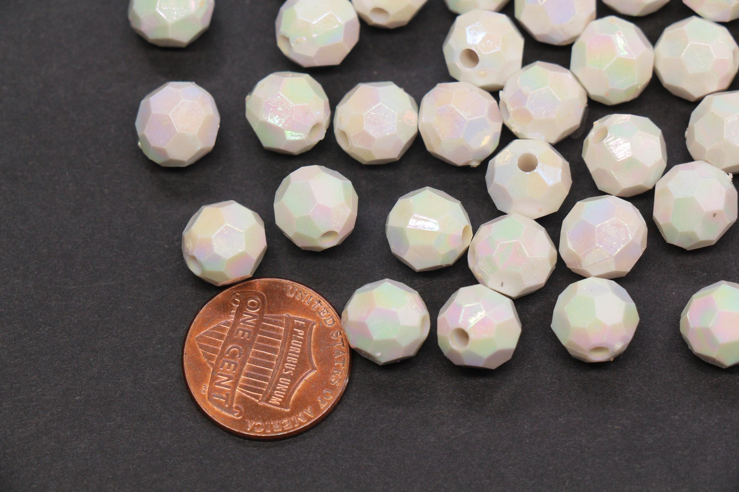10mm Faceted AB Beads, Iridescent White Acrylic Beads for Jewelry Making #787