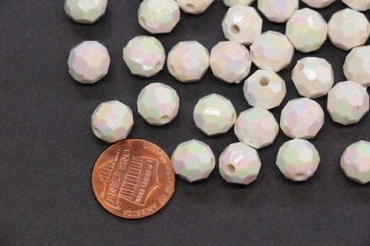 10mm Faceted AB Beads, Iridescent White Acrylic Beads for Jewelry Making #787