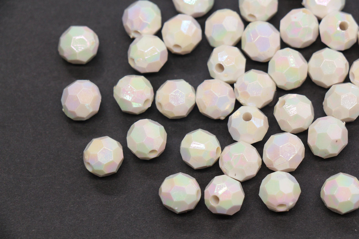 10mm Faceted AB Beads, Iridescent White Acrylic Beads for Jewelry Making #787