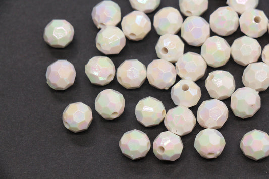 10mm Faceted AB Beads, Iridescent White Acrylic Beads for Jewelry Making #787