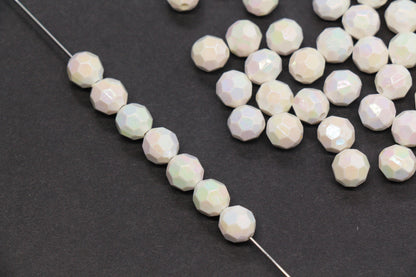 8mm Faceted AB Beads, Iridescent White Acrylic Beads for Bracelet Jewelry Making #786