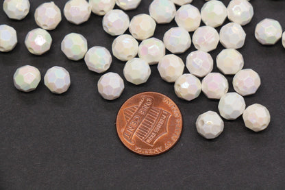 8mm Faceted AB Beads, Iridescent White Acrylic Beads for Bracelet Jewelry Making #786