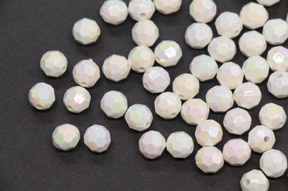 8mm Faceted AB Beads, Iridescent White Acrylic Beads for Bracelet Jewelry Making #786