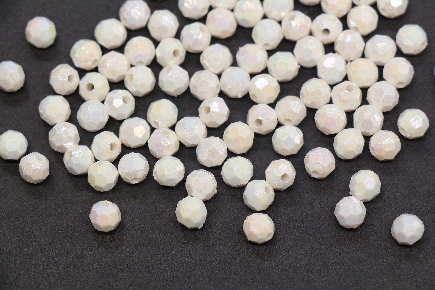 6mm Faceted AB Beads, Iridescent White Acrylic Beads for Bracelet Jewelry Making #789