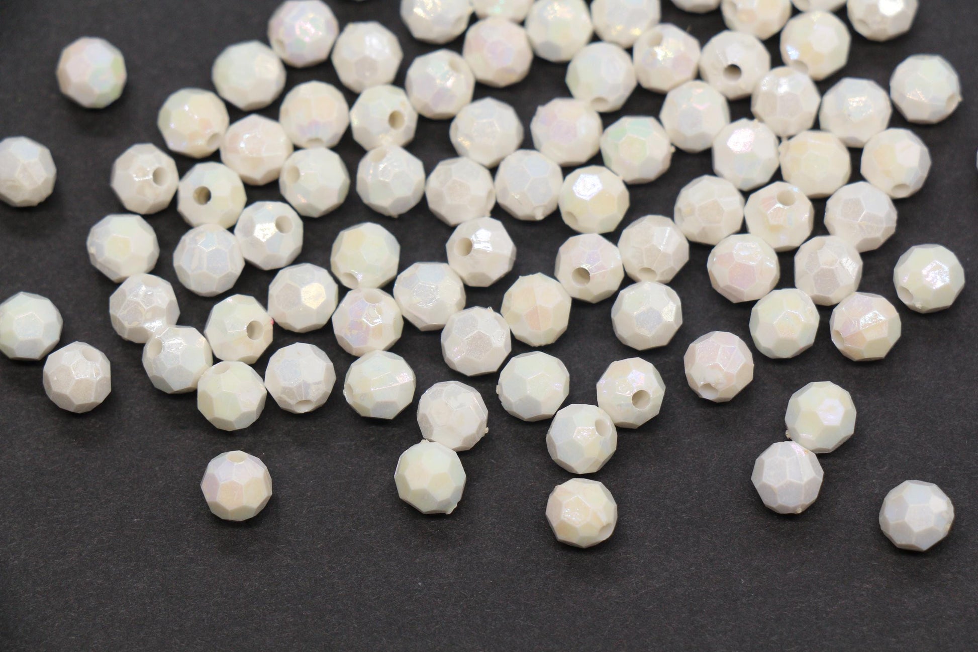 6mm Faceted AB Beads, Iridescent White Acrylic Beads for Bracelet Jewelry Making #789