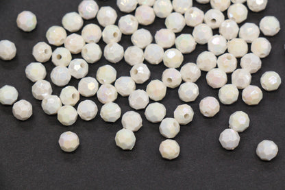 6mm Faceted AB Beads, Iridescent White Acrylic Beads for Bracelet Jewelry Making #789