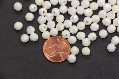 6mm Faceted AB Beads, Iridescent White Acrylic Beads for Bracelet Jewelry Making #789