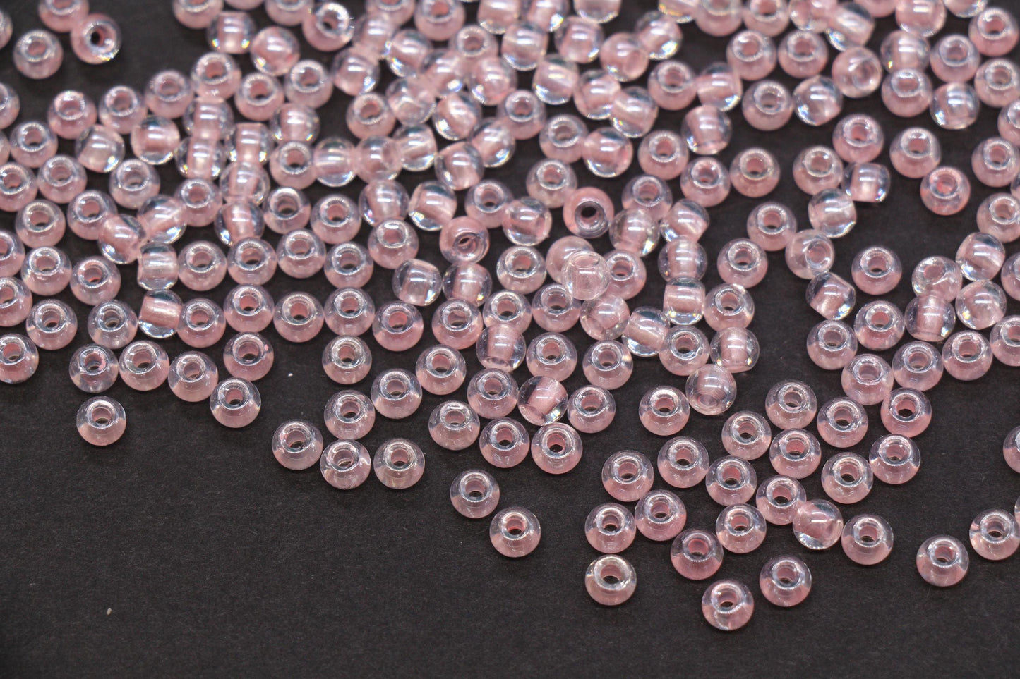 4mm Pink Lined Glass Seed Beads, Transparent Pink Core Beads, Bracelet Jewelry Making Supplies #2329