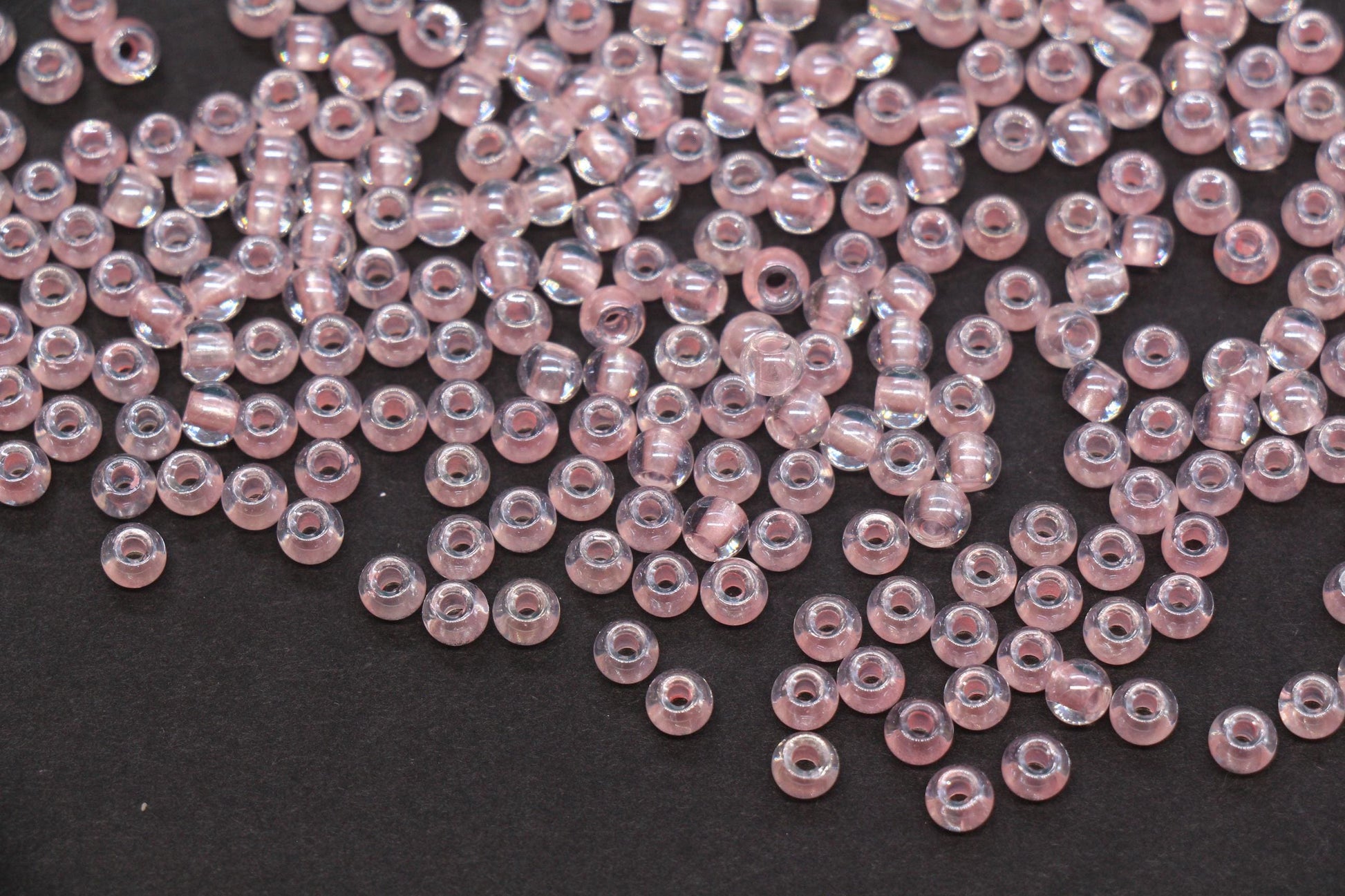 4mm Pink Lined Glass Seed Beads, Transparent Pink Core Beads, Bracelet Jewelry Making Supplies #2329