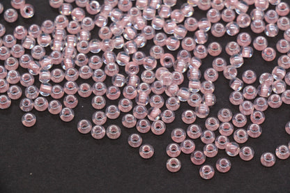4mm Pink Lined Glass Seed Beads, Transparent Pink Core Beads, Bracelet Jewelry Making Supplies #2329