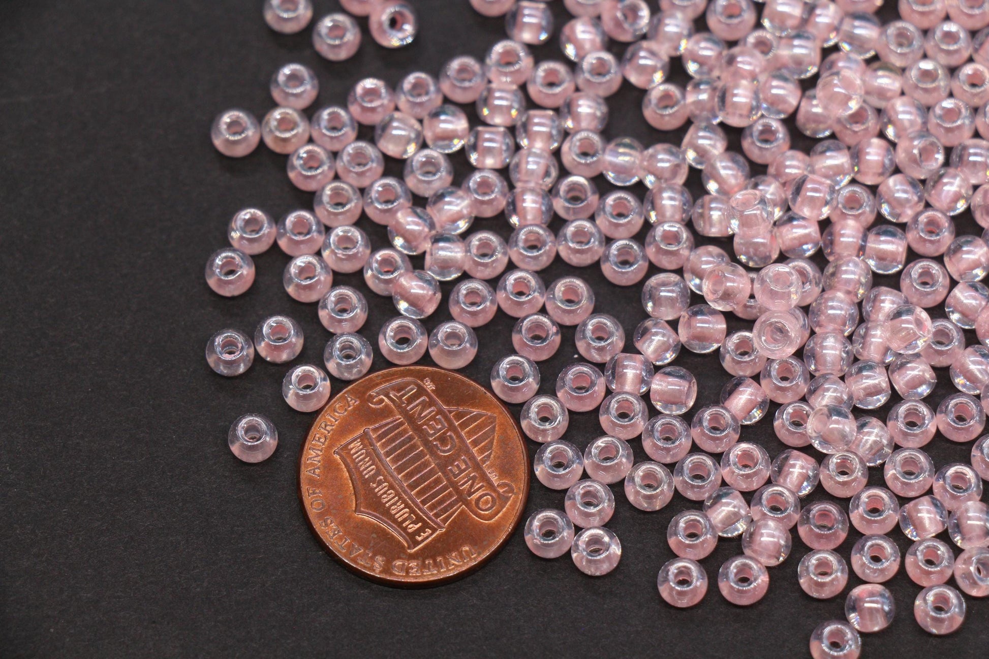 4mm Pink Lined Glass Seed Beads, Transparent Pink Core Beads, Bracelet Jewelry Making Supplies #2329