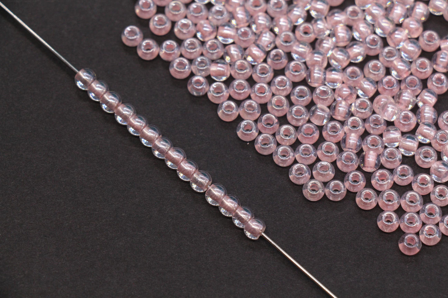 4mm Pink Lined Glass Seed Beads, Transparent Pink Core Beads, Bracelet Jewelry Making Supplies #2329