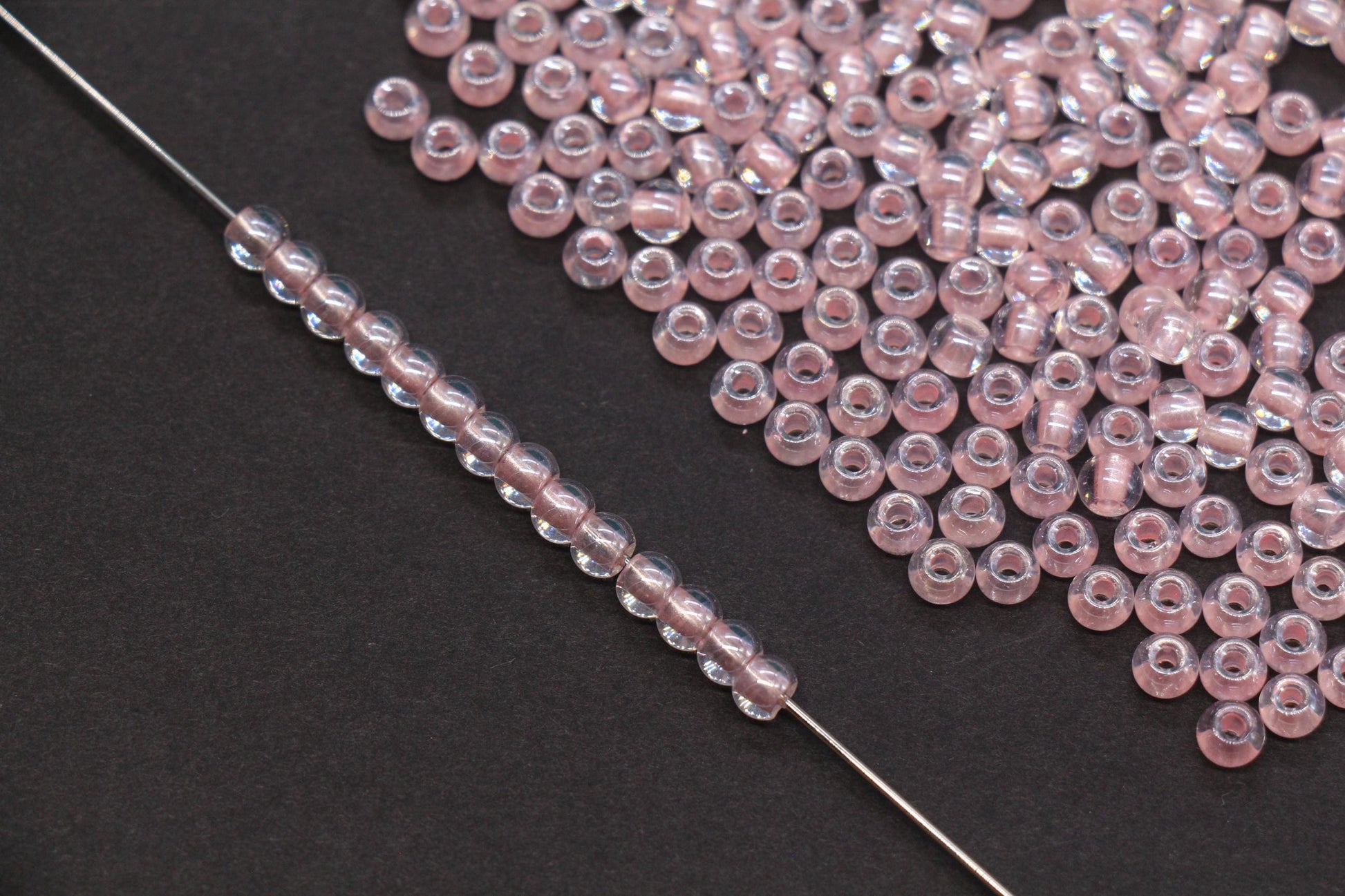 4mm Pink Lined Glass Seed Beads, Transparent Pink Core Beads, Bracelet Jewelry Making Supplies #2329