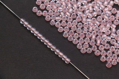 4mm Pink Lined Glass Seed Beads, Transparent Pink Core Beads, Bracelet Jewelry Making Supplies #2329