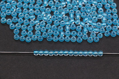 4mm Blue Lined Glass Seed Beads, Transparent Blue Core Beads, Jewelry Making Supplies #2328