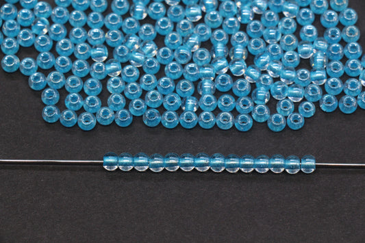 4mm Blue Lined Glass Seed Beads, Transparent Blue Core Beads, Jewelry Making Supplies #2328