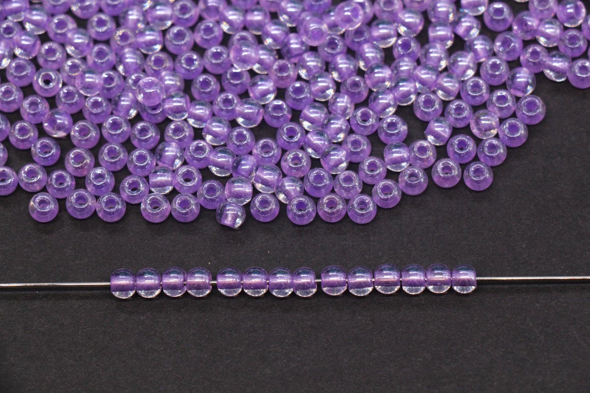 4mm Purple Lined Glass Seed Beads, Transparent Purple Core Rocailles Beads, Beads for Jewelry Making #2334