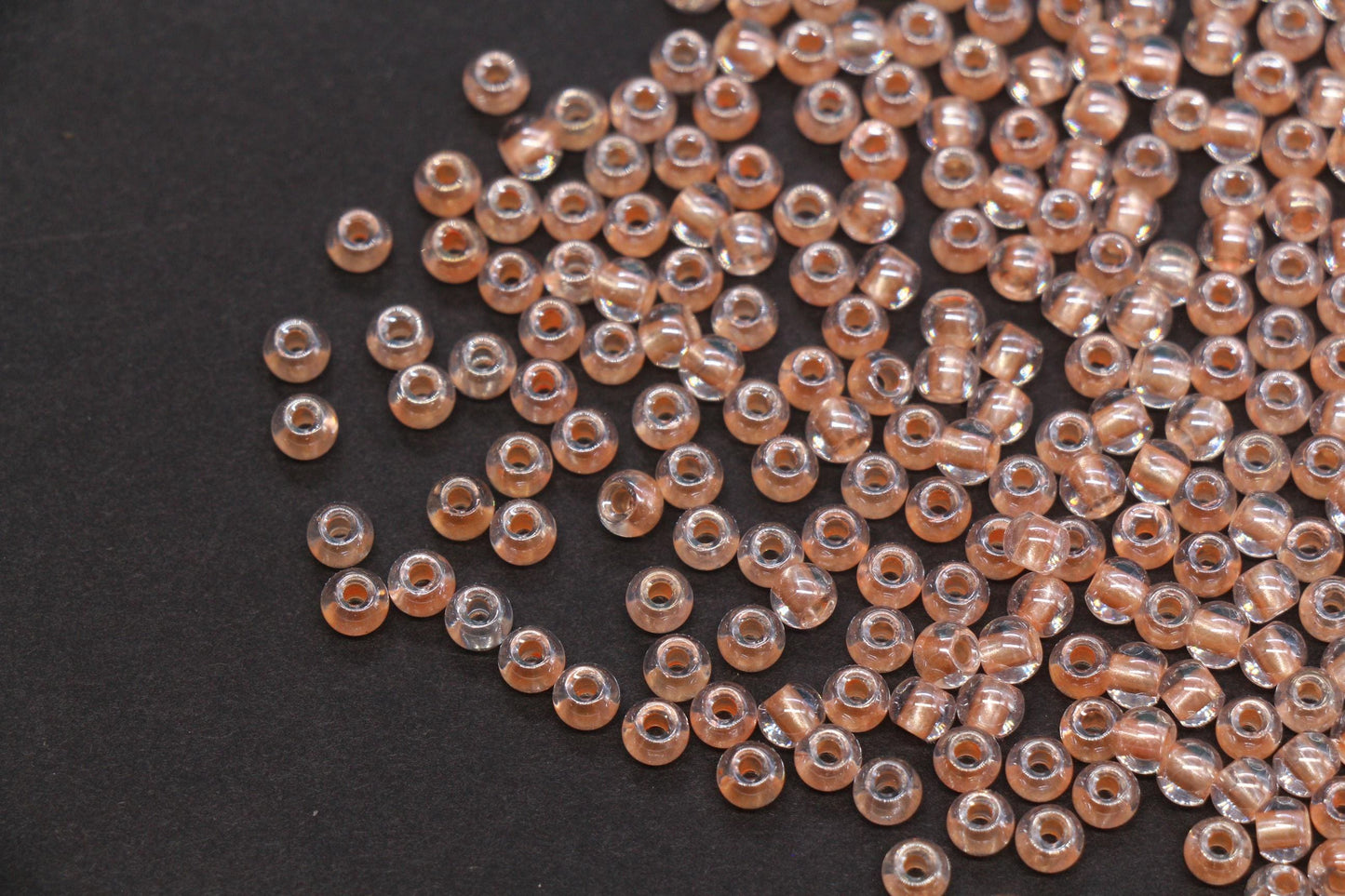4mm Peach Lined Glass Seed Beads, Transparent Peach Core Rocailles Beads, Beads for Jewelry Making #2326
