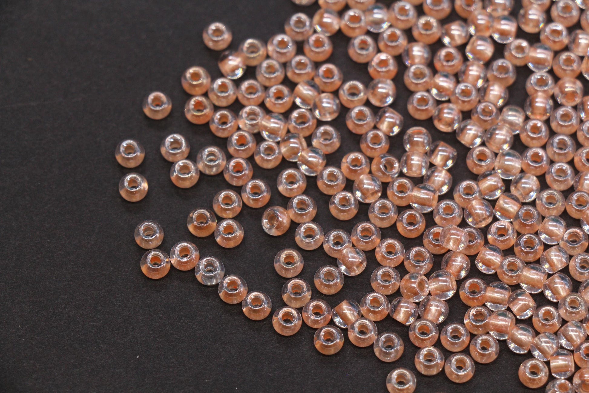 4mm Peach Lined Glass Seed Beads, Transparent Peach Core Rocailles Beads, Beads for Jewelry Making #2326