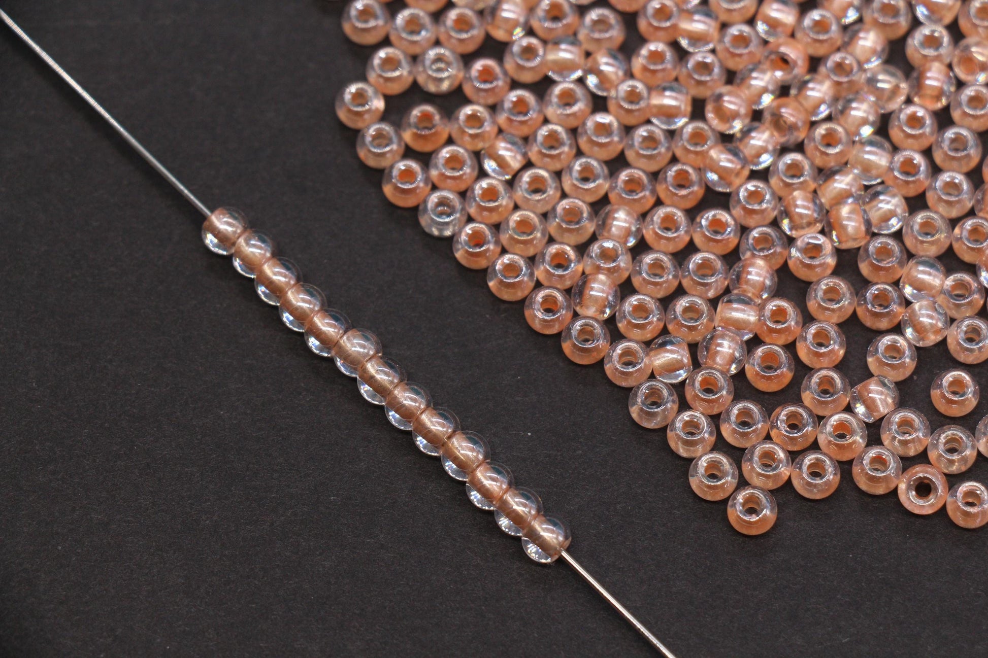 4mm Peach Lined Glass Seed Beads, Transparent Peach Core Rocailles Beads, Beads for Jewelry Making #2326