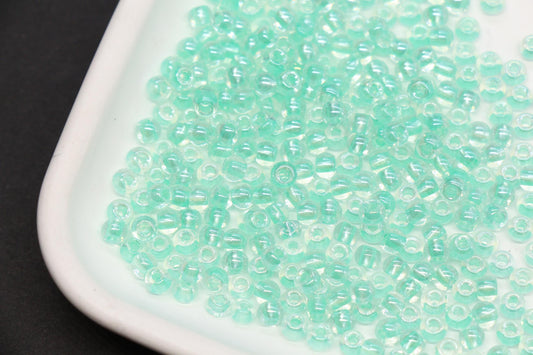 4mm Green Lined Glass Seed Beads, Transparent Green Core Rocailles Beads, Beads for Jewelry Making #852