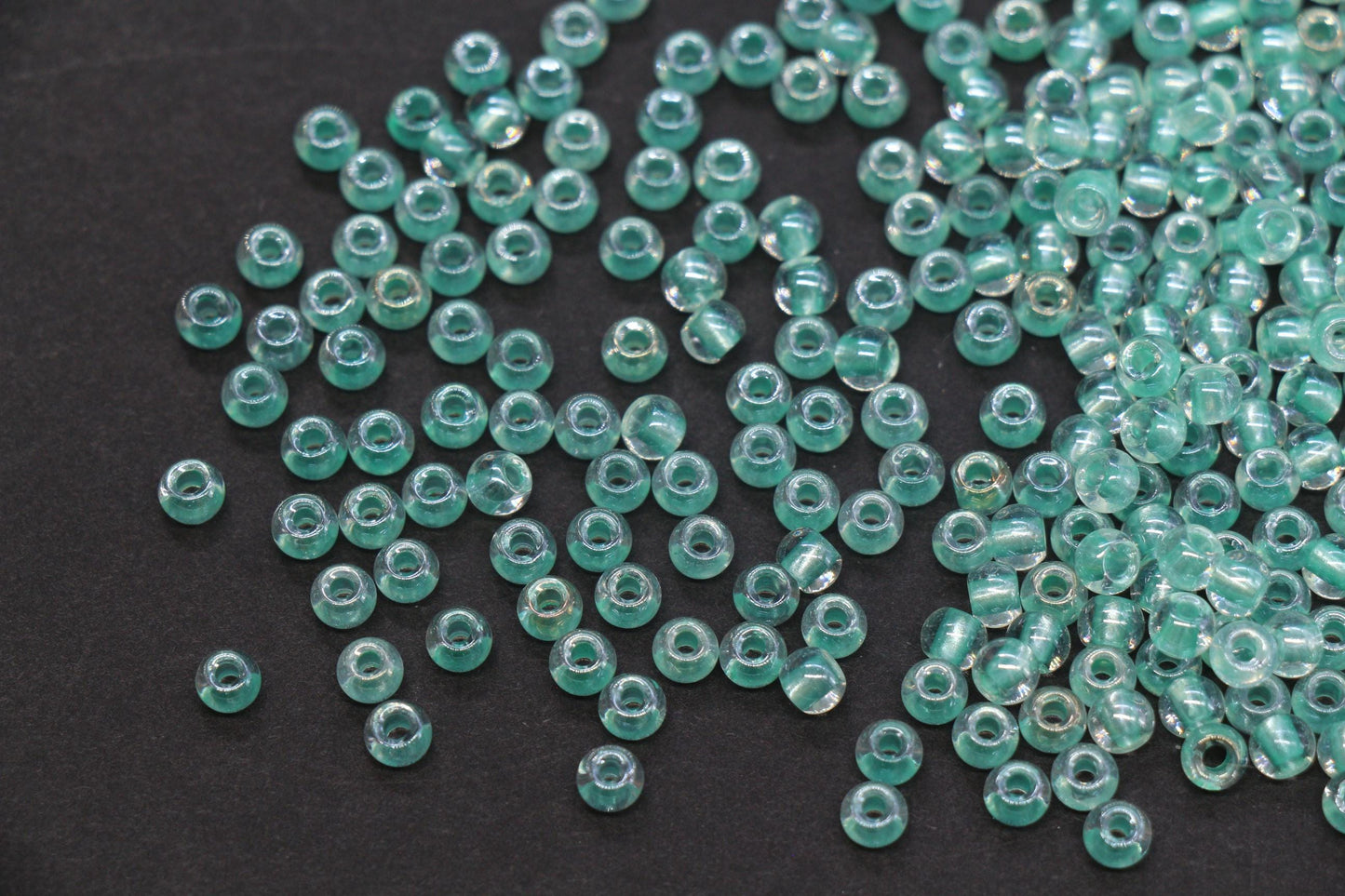 4mm Green Lined Glass Seed Beads, Transparent Green Core Rocailles Beads, Beads for Jewelry Making #852