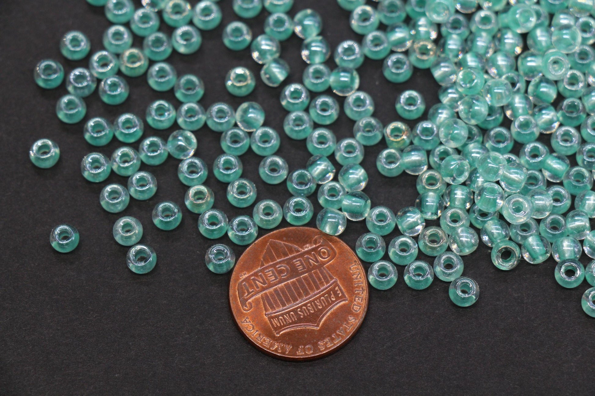 4mm Green Lined Glass Seed Beads, Transparent Green Core Rocailles Beads, Beads for Jewelry Making #852