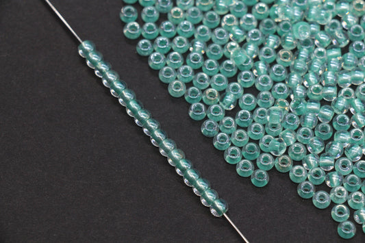 4mm Green Lined Glass Seed Beads, Transparent Green Core Rocailles Beads, Beads for Jewelry Making #852