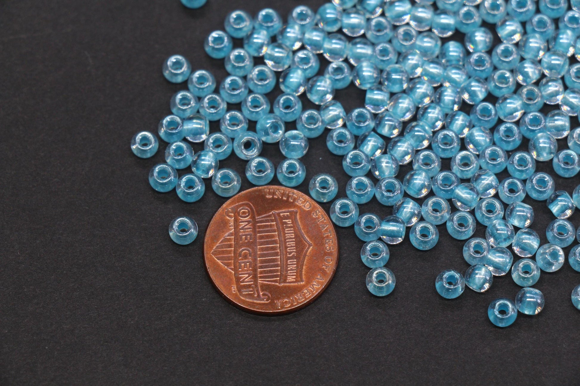 4mm Aqua Lined Glass Seed Beads, Transparent Aqua Core Rocailles Beads, Beads for Jewelry Making #851
