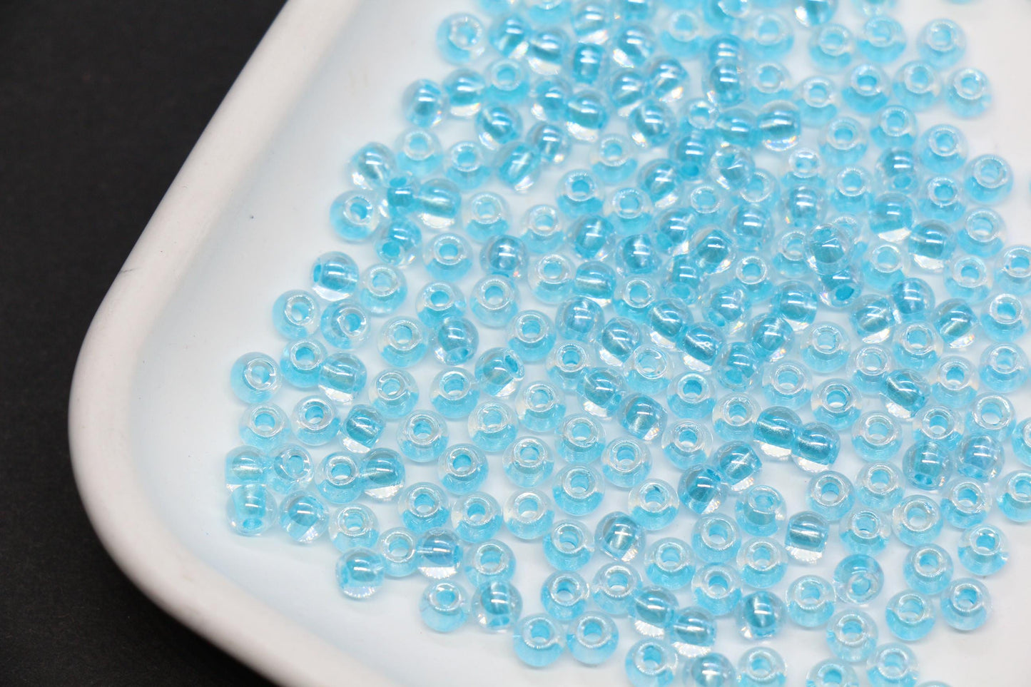 4mm Aqua Lined Glass Seed Beads, Transparent Aqua Core Rocailles Beads, Beads for Jewelry Making #851