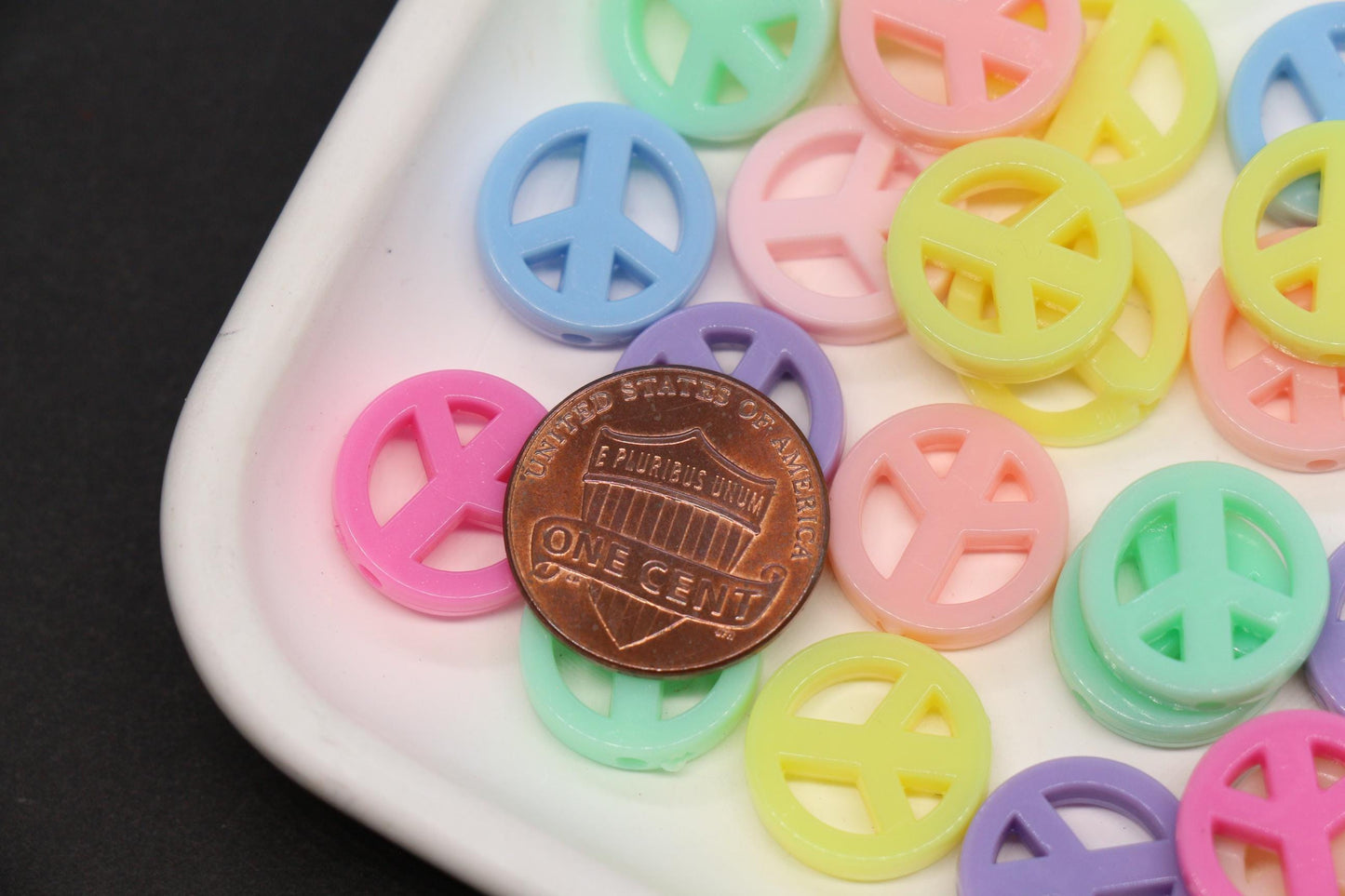 14mm Pastel Peace Sign Beads, Symbol Beads for Bracelet Jewelry Making #846