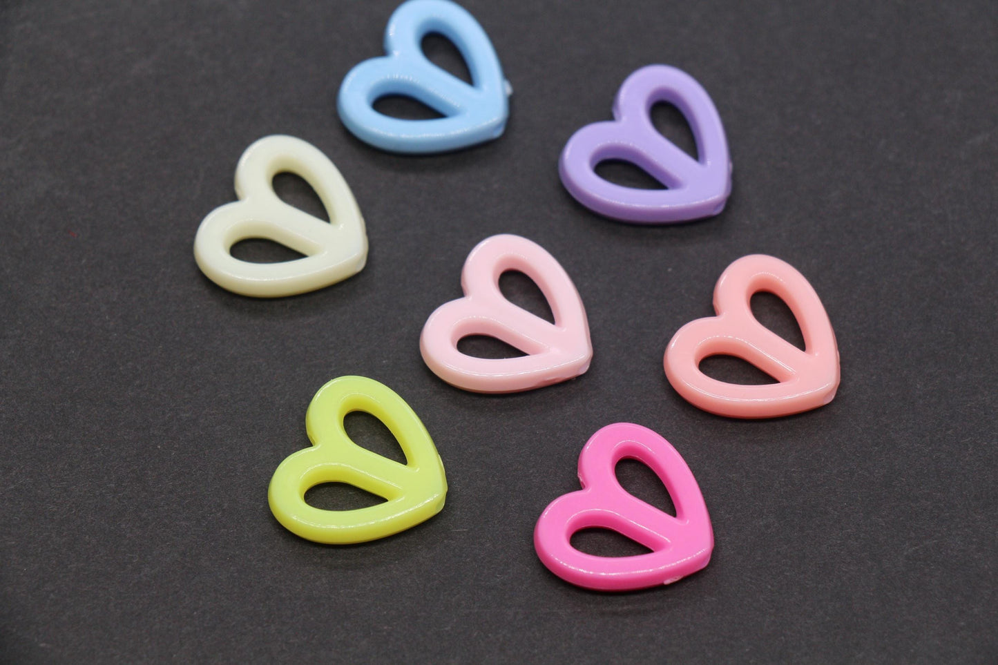 16mm Pastel Open Heart Beads, Heart Outline Beads for Bracelet Jewelry Making #847