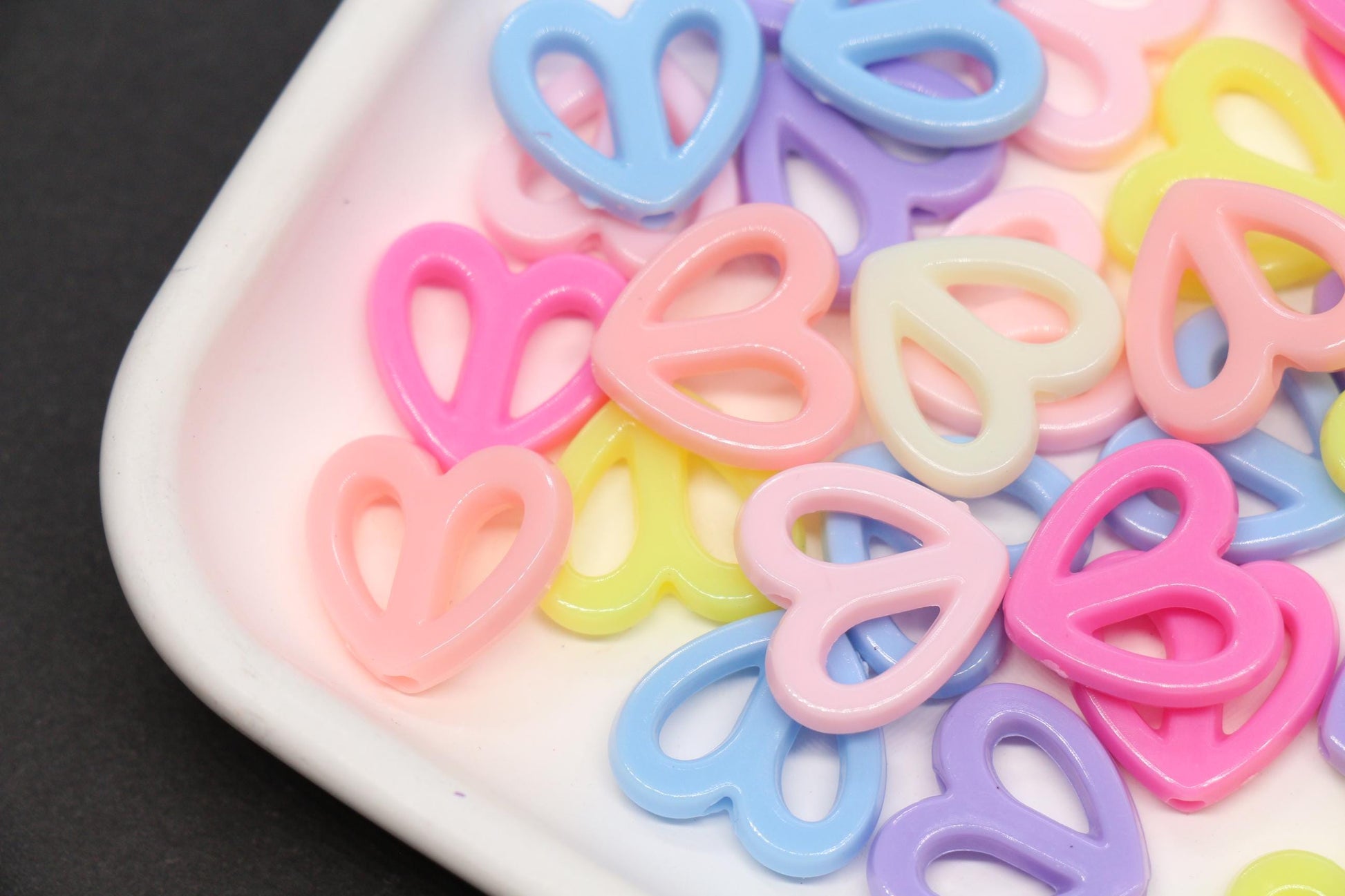 16mm Pastel Open Heart Beads, Heart Outline Beads for Bracelet Jewelry Making #847