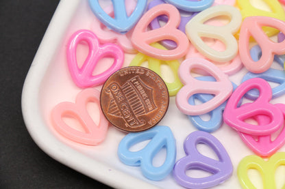16mm Pastel Open Heart Beads, Heart Outline Beads for Bracelet Jewelry Making #847