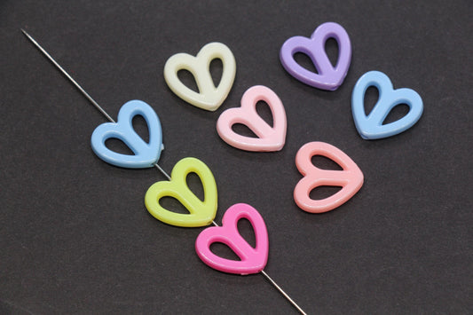 16mm Pastel Open Heart Beads, Heart Outline Beads for Bracelet Jewelry Making #847