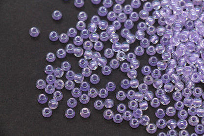 4mm Purple Lined Glass Seed Beads, Glossy Round Rocailles Beads, Bracelet Jewelry Making Supplies #1248