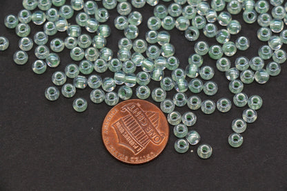 4mm Green Lined Glass Seed Beads, Glossy Round Rocailles Beads for Bracelet Jewelry Making Supplies #1249